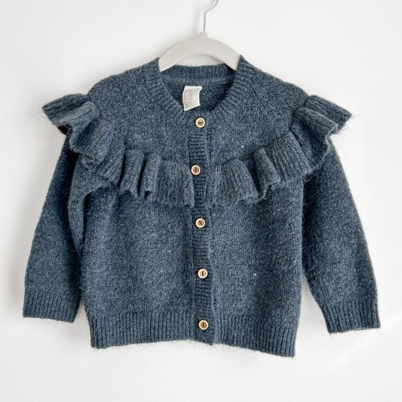 H&M Flounce Trim Ruffle Collar Sweater Cardigan in Size 9-12 Months Dusty Blue - Picture 1 of 3